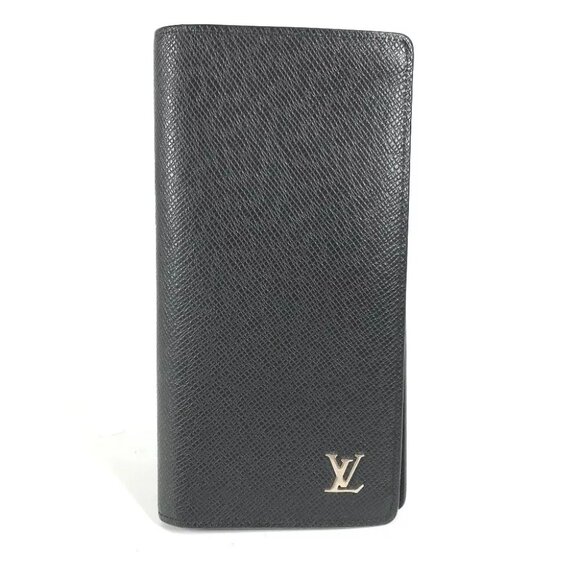 LOUIS VUITTON Taiga Portefeuille Brazza Long Wallet Taiga Leather Black - Picture 1 of 12